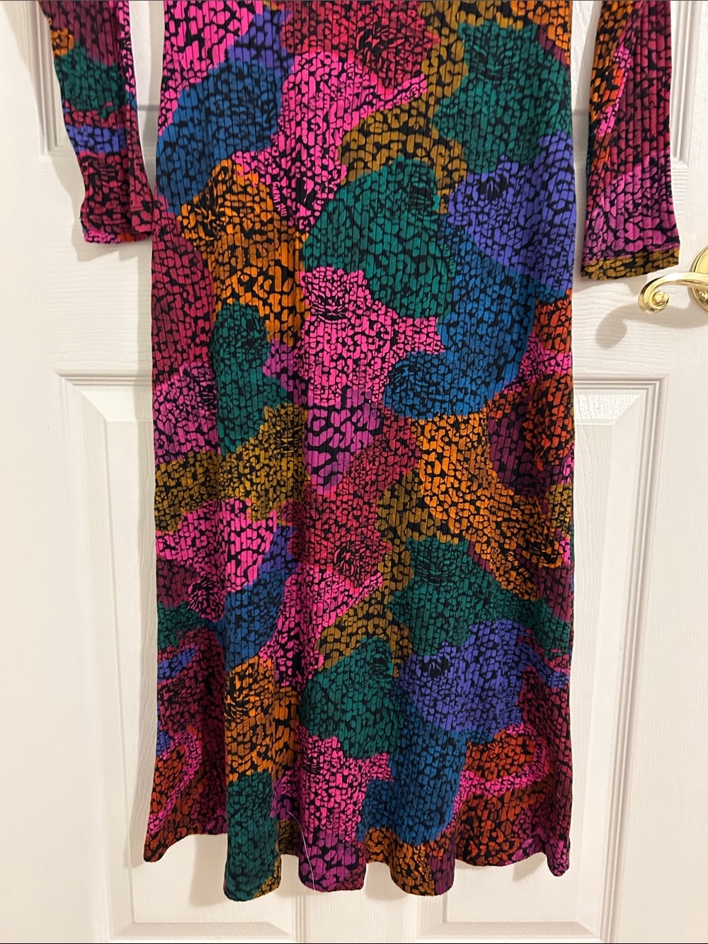 Farm Rio Rainbow Mix Jersey Dress Ribbed Knit Long Sleeve Midi New Size Medium - Picture 6 of 13